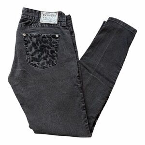 Express Charcoal Jeans with Animal Print Accent